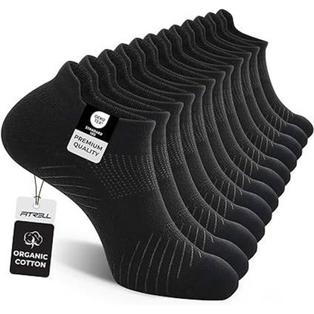 Set of 6 FITRELL Men's L Black Athletic Running Ankle Socks Low Cut Cushioned